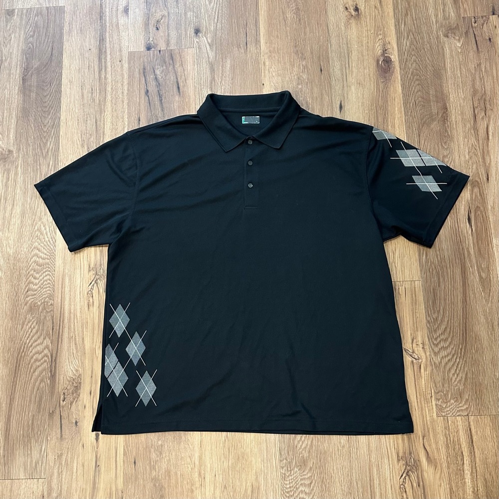 Ben Hogan Mens Black Argyle‎ Performance Golf Polo Shirt Short Sleeve XL